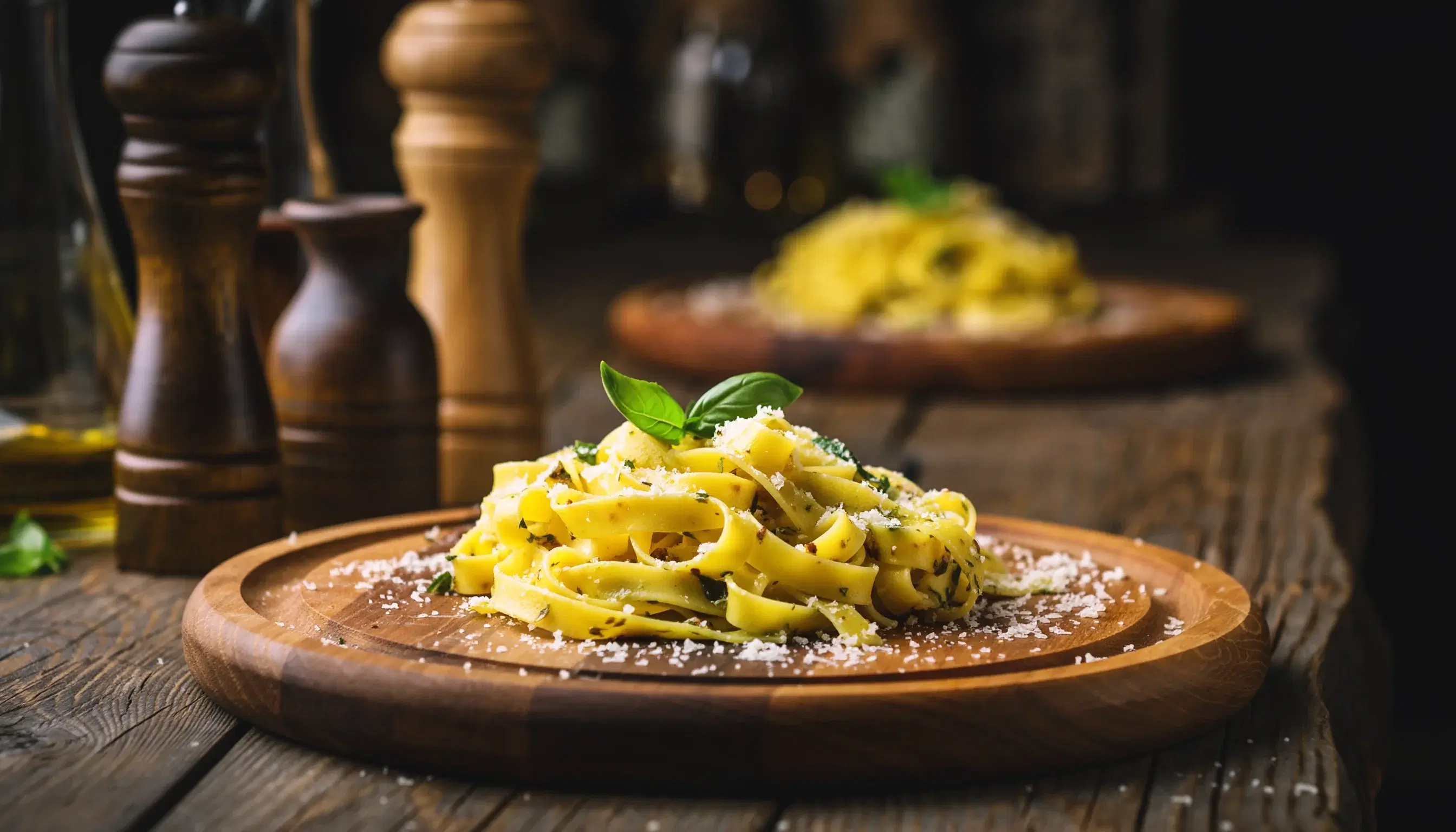 Plato de pasta artesanal italiana preparada con ingredientes frescos